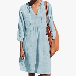 Lafural V Neck Cotton Shift Knee Length Dress- Beach Vacation Travel Comfortable